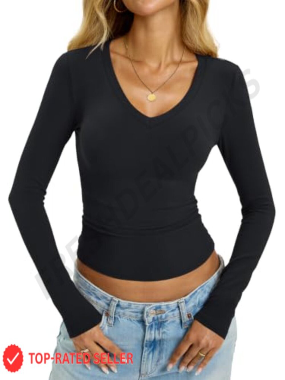 EasyGala Womens Cotton Long Sleeve V Neck Fitted Top Going Out Casual Shirt